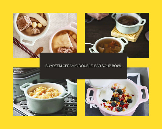 BUYDEEM Ceramic Double-Ear Soup Bowl