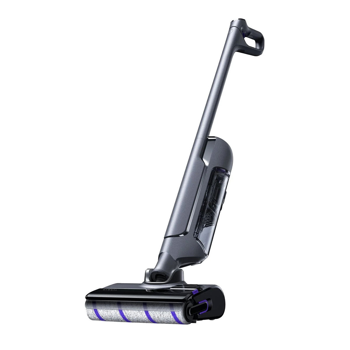 Gray handheld vacuum cleaner on a white background