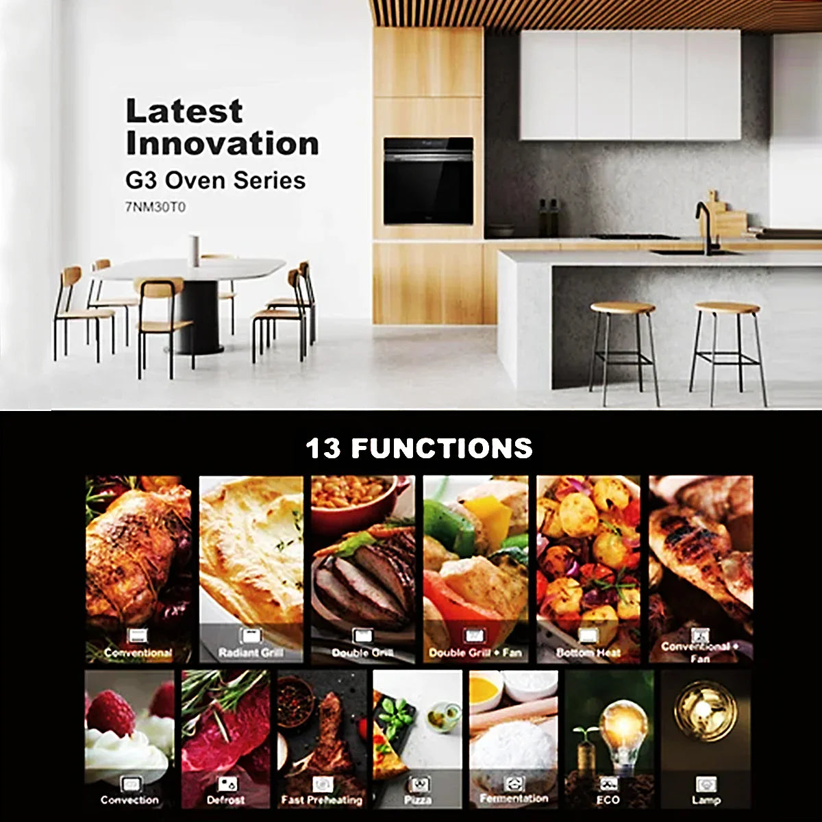 Midea 72L Larger Cavity Built-in Oven 13 Function Stainless Steel Latest Innovation G3 Oven Series Multi-level Baking Midea 72L Larger Cavity Built-in Oven 13 Function Stainless Steel Latest Innovation G3 Oven Series Multi-level Baking