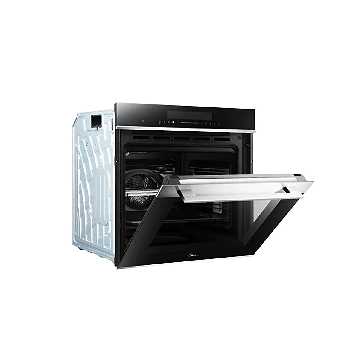 Black oven with open door on a white background Black oven with open door on a white background