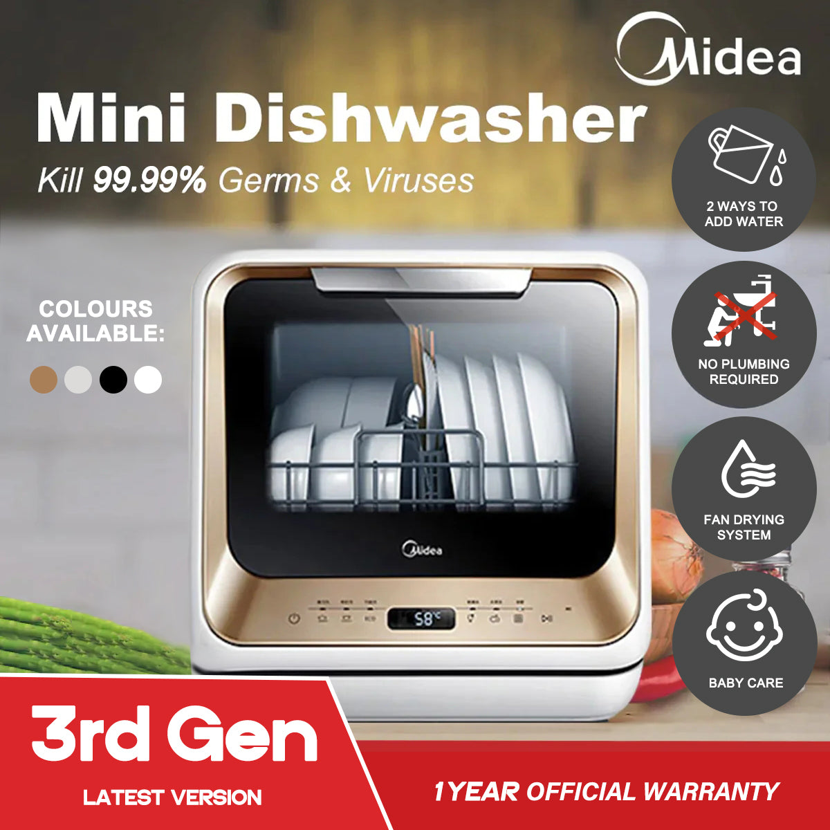 Midea 3rd Gen Benchtop Mini Dishwasher Multifunctional 3 Place Dish Washing Latest Version Water Tray Included Midea 3rd Gen Benchtop Mini Dishwasher Multifunctional 3 Place Dish Washing Latest Version Water Tray Included