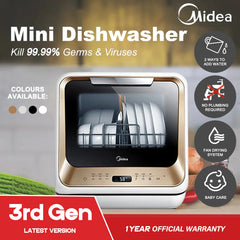 Midea 3rd Gen Benchtop Mini Dishwasher Multifunctional 3 Place Dish Washing Latest Version Water Tray Included