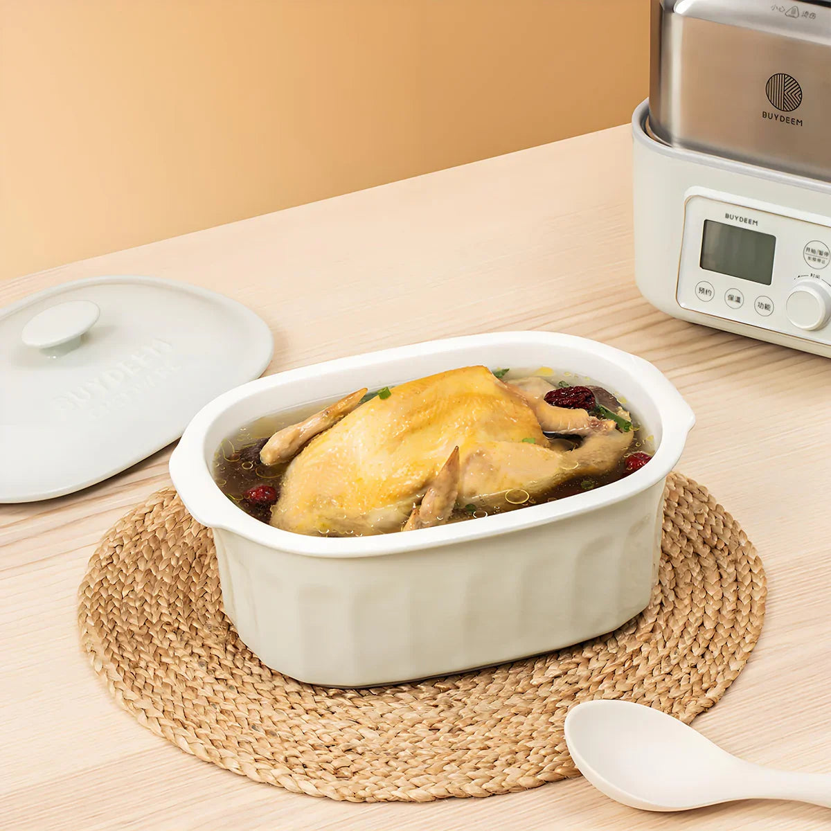 BUYDEEM Ceramic Cocotte For Food Steamer BUYDEEM Ceramic Cocotte For Food Steamer