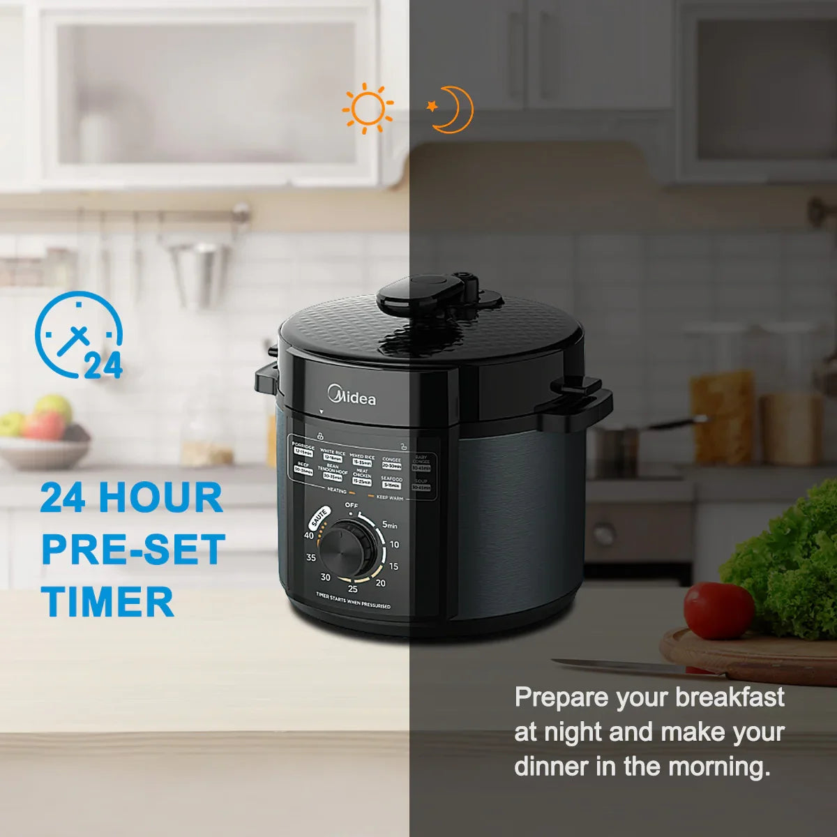 Midea 5L Pressure Cooker 24-Hour Pre-Set Timer Midea 5L Pressure Cooker 24-Hour Pre-Set Timer