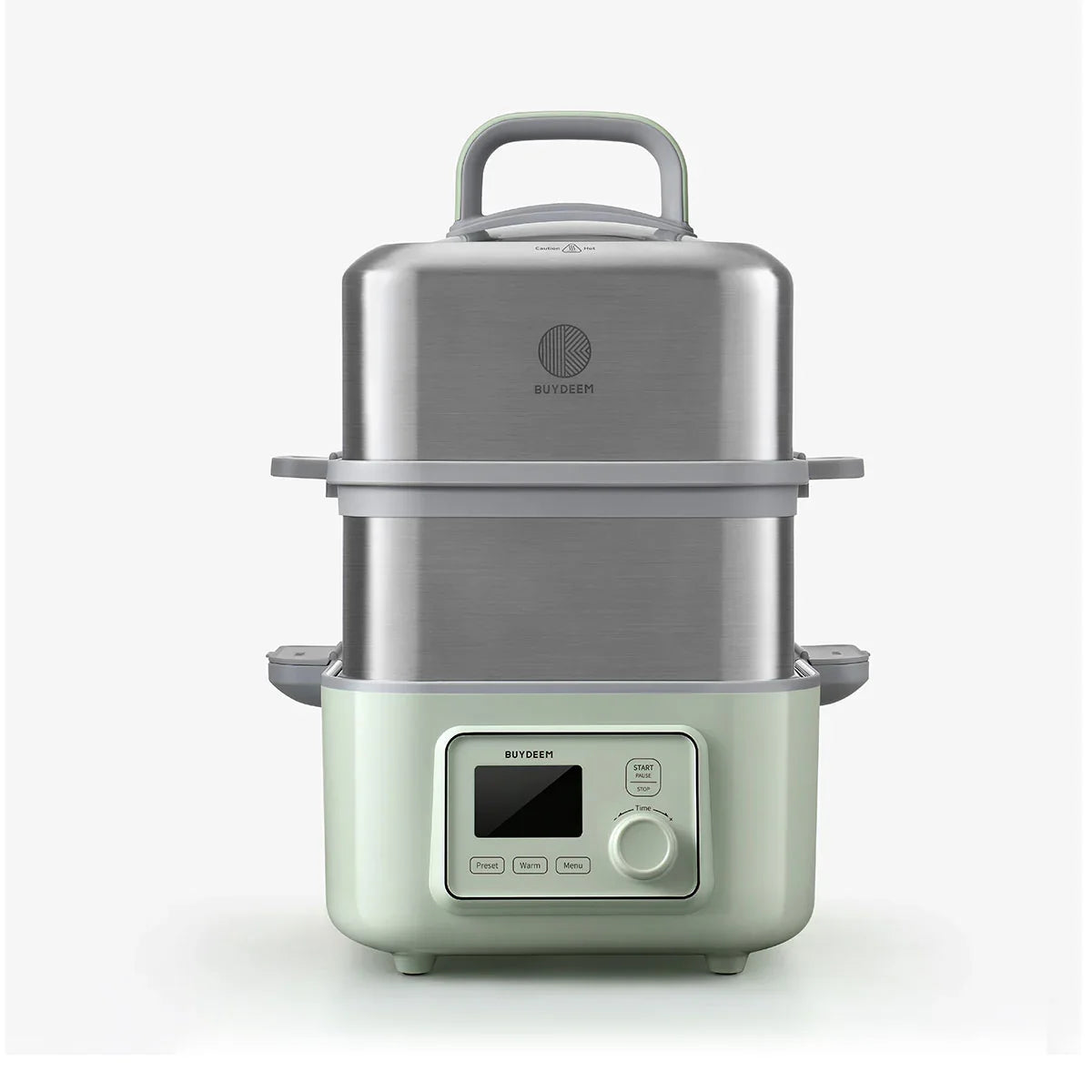 Multifunctional kitchen appliance with digital display on a white background