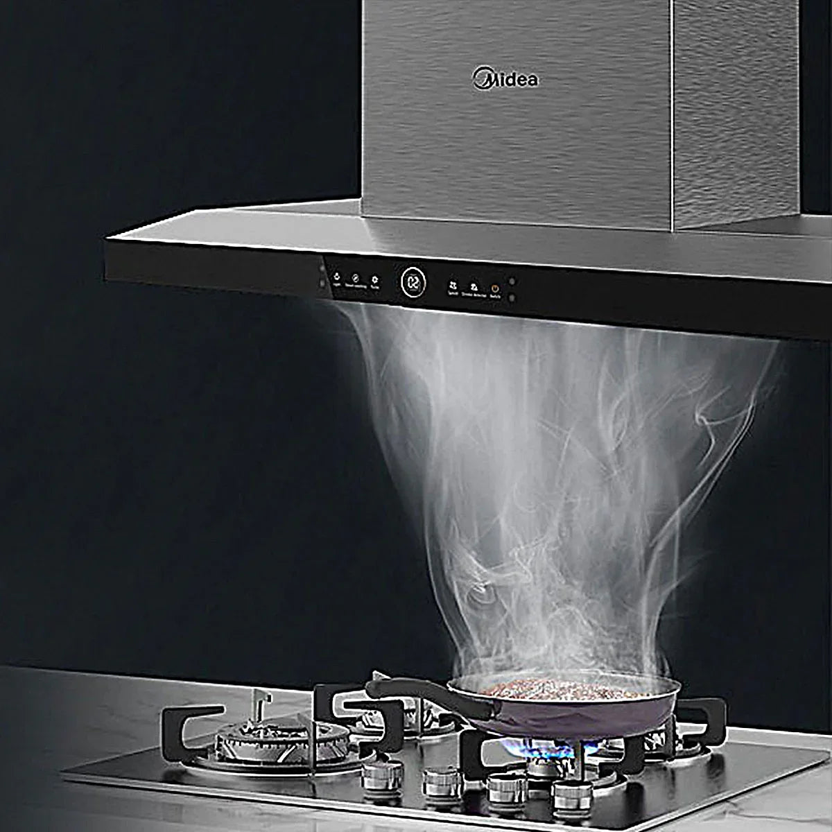 Midea 90cm Black Canopy Rangehood Gesture Control Self-Cleaning Strong Suction Midea 90cm Black Canopy Rangehood Gesture Control Self-Cleaning Strong Suction