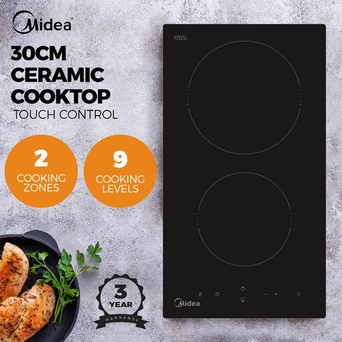Midea 30cm Ceramic Cooktop with 2 Zone Midea 30cm Ceramic Cooktop with 2 Zone