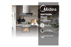 Midea 60cm T 型天篷抽油烟机 - 不锈钢和黑色玻璃面板