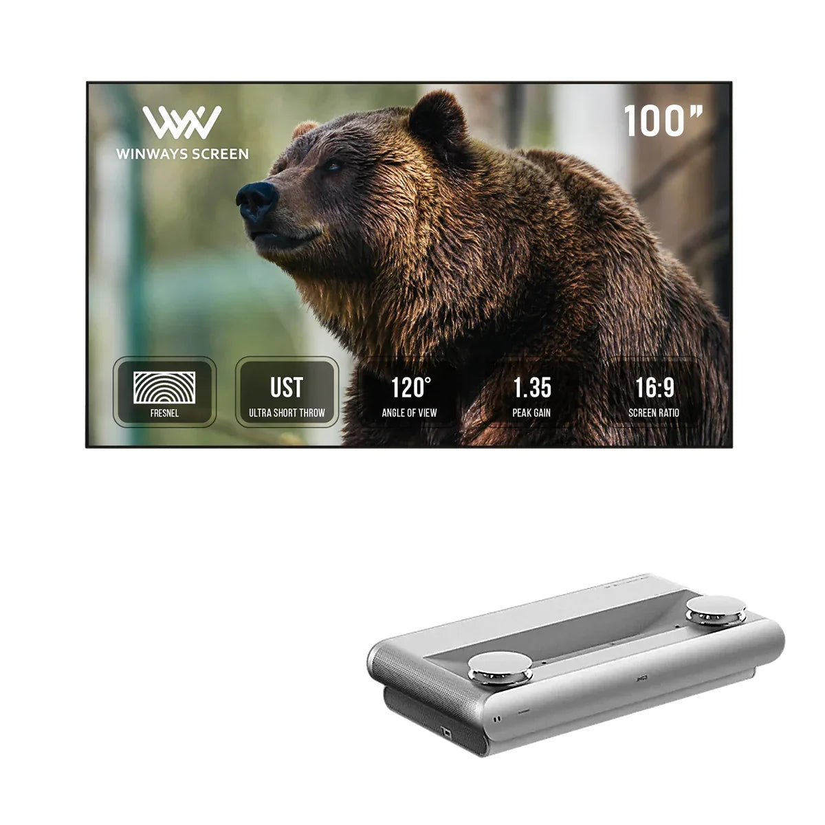 JMGO U2 4K Tri-Color Laser TV Projector + Winways UST Throw ALR 100'' Screen JMGO U2 4K Tri-Color Laser TV Projector + Winways UST Throw ALR 100'' Screen