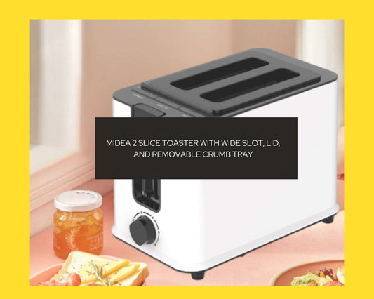 Midea 2 Slice Toaster with Wide Slot, Lid, and Removable Crumb Tray