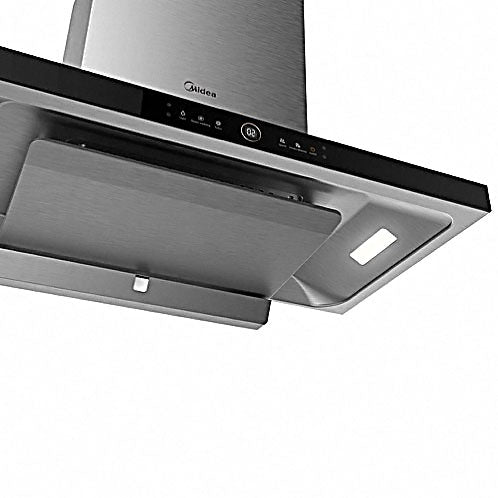 Midea 90cm Black Canopy Rangehood Gesture Control+Midea 90cm Gas Glass Cooktop with 5 Burners Black