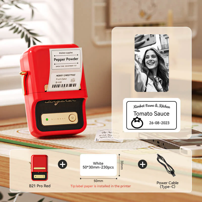 Niimbot B21 Pro Bluetooth Label Maker Red & Black Printing Photo Printer
