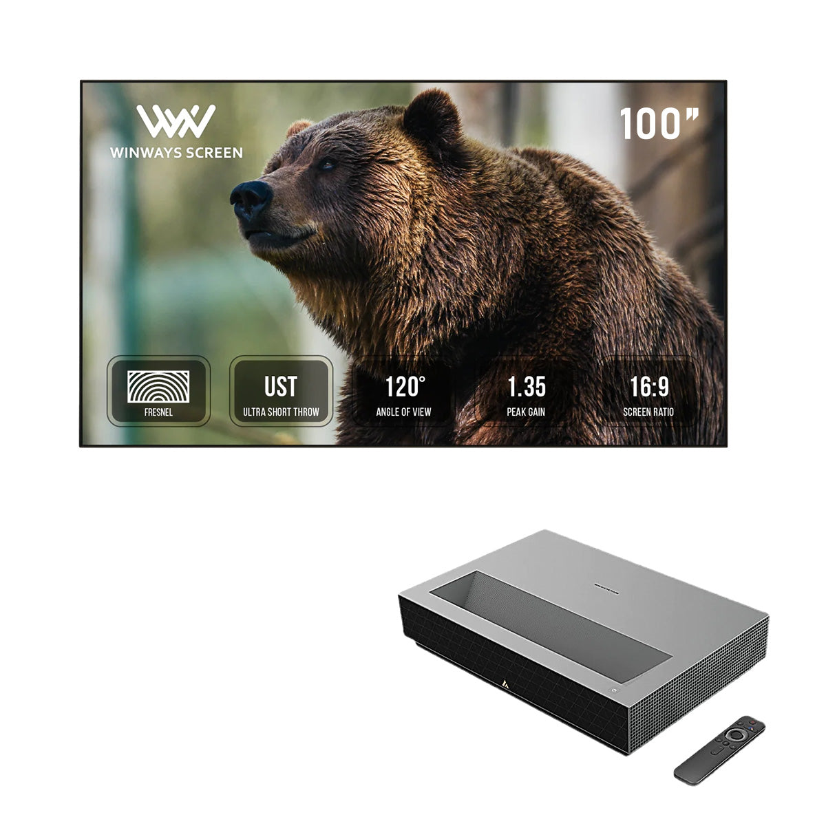 Formovie Theater Premium Laser 4K TV Ultra Short Throw Projector+Winways UST Throw ALR Fresnel Screen