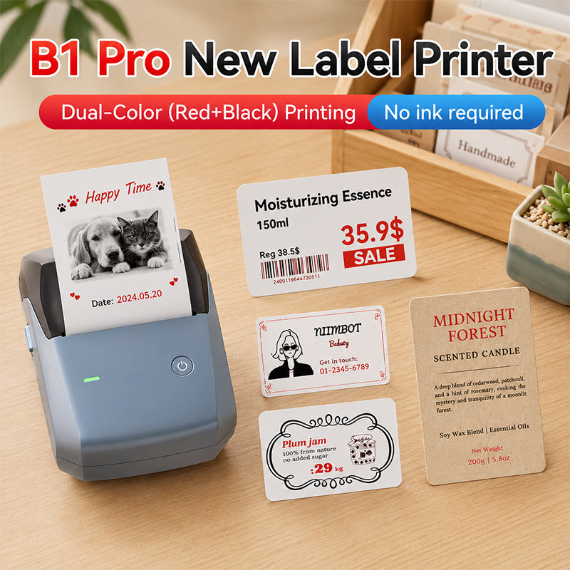 NIIMBOT B1 Pro 300 DPI Bluetooth Thermal Label Printer Red & Black Printing for Home Office & Small Business - Lake Blue