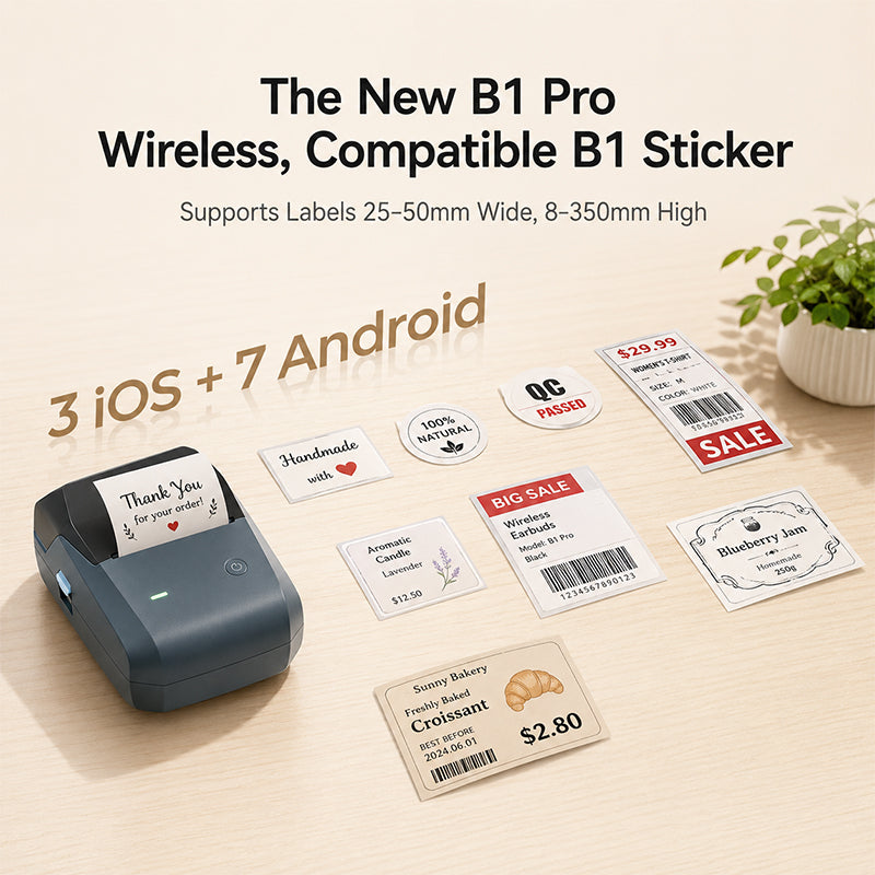 NIIMBOT B1 Pro 300 DPI Bluetooth Thermal Label Printer Red & Black Printing for Home Office & Small Business - Lake Blue
