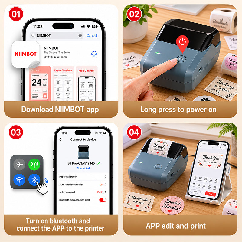 NIIMBOT B1 Pro 300 DPI Bluetooth Thermal Label Printer Red & Black Printing for Home Office & Small Business - Lake Blue