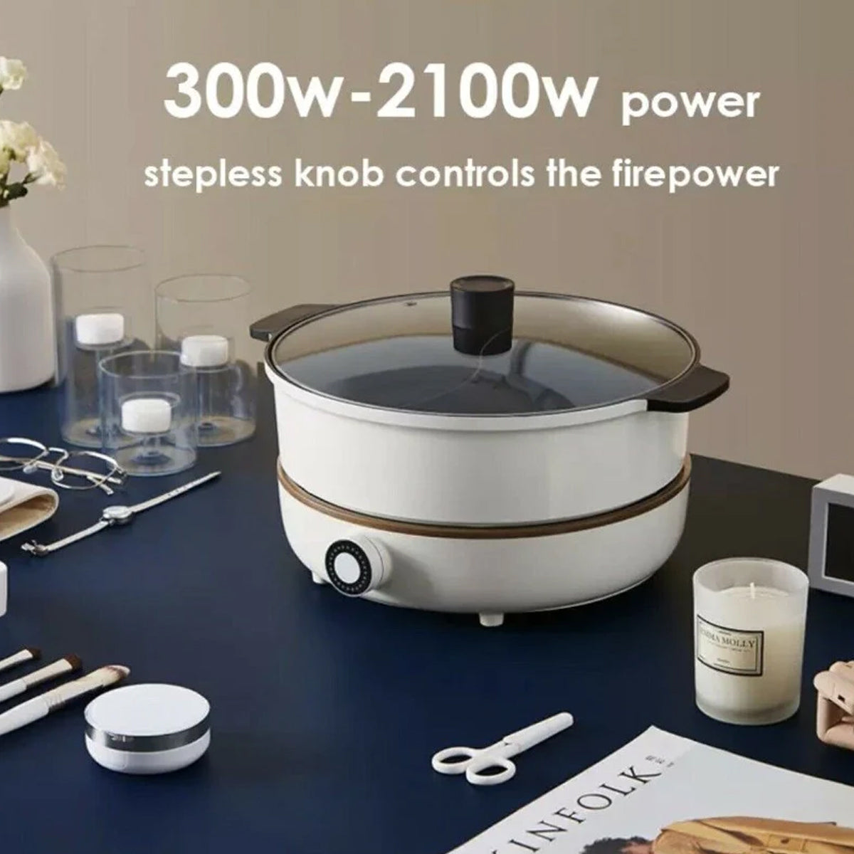 hot pot with divider - 300w-2100W power stepless knob controls the fire power