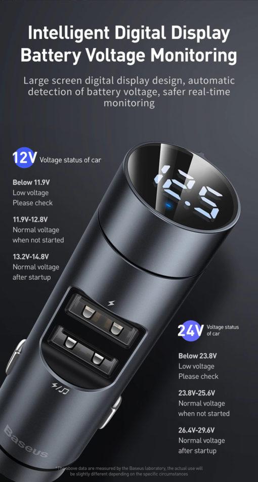 倍思 能量柱车载无线MP3充电器(无线5.0 5V/3.1A)深灰色