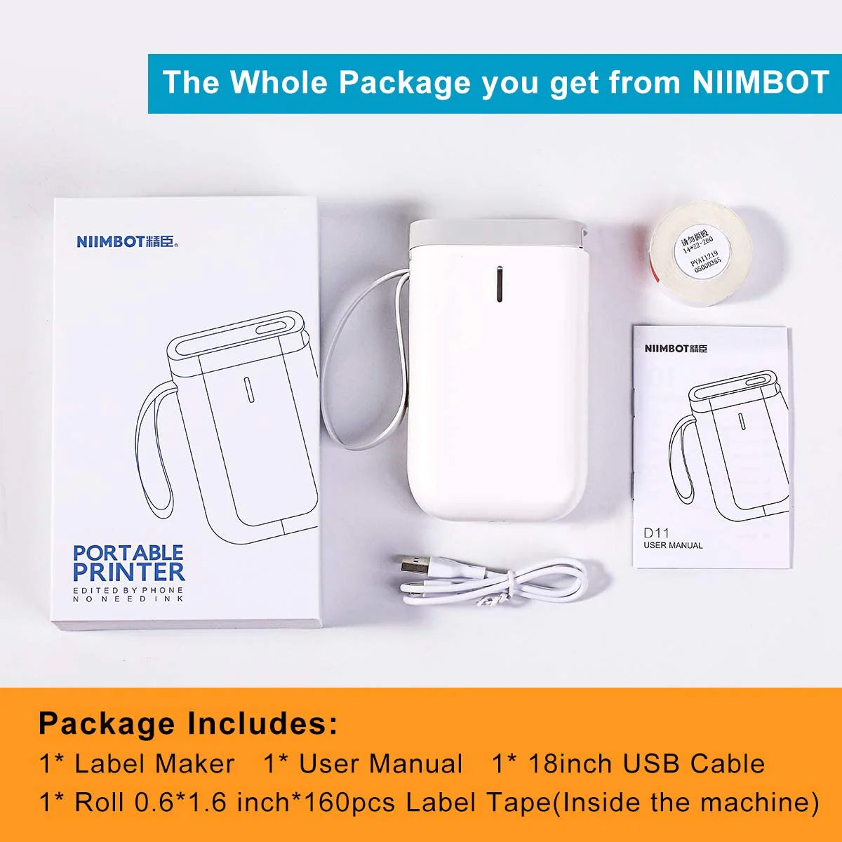 NiiMbot D11 2020 便携式无线连接标签打印机胶带