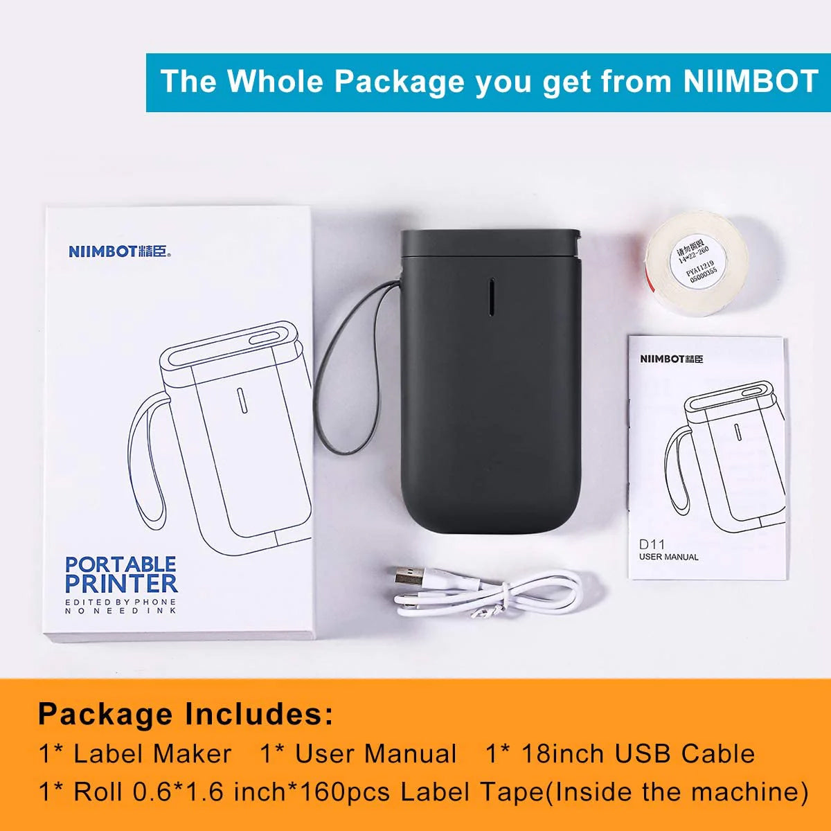 NiiMbot D11 Protable Wireless Connection Label Printer Tape