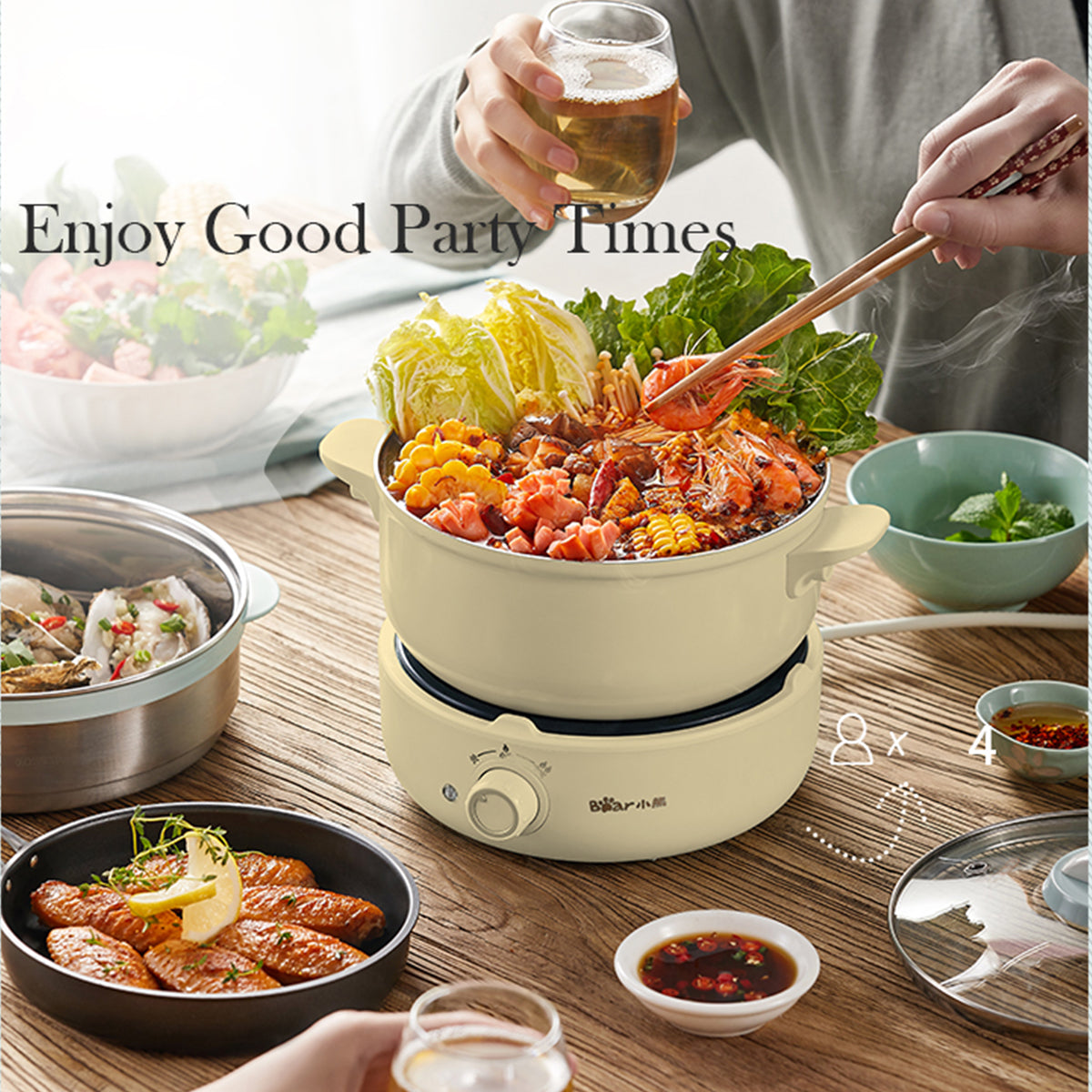 Bear Multifunctional electric hot pot with Steamer