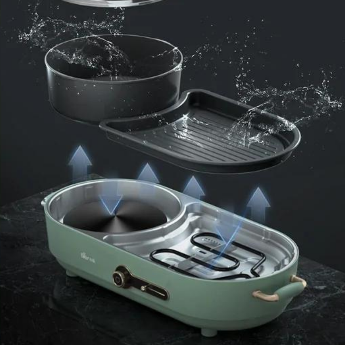 Bear Multi-functional 2-in-1 Cooking Hot Pot And Griddle Barbecue Machine