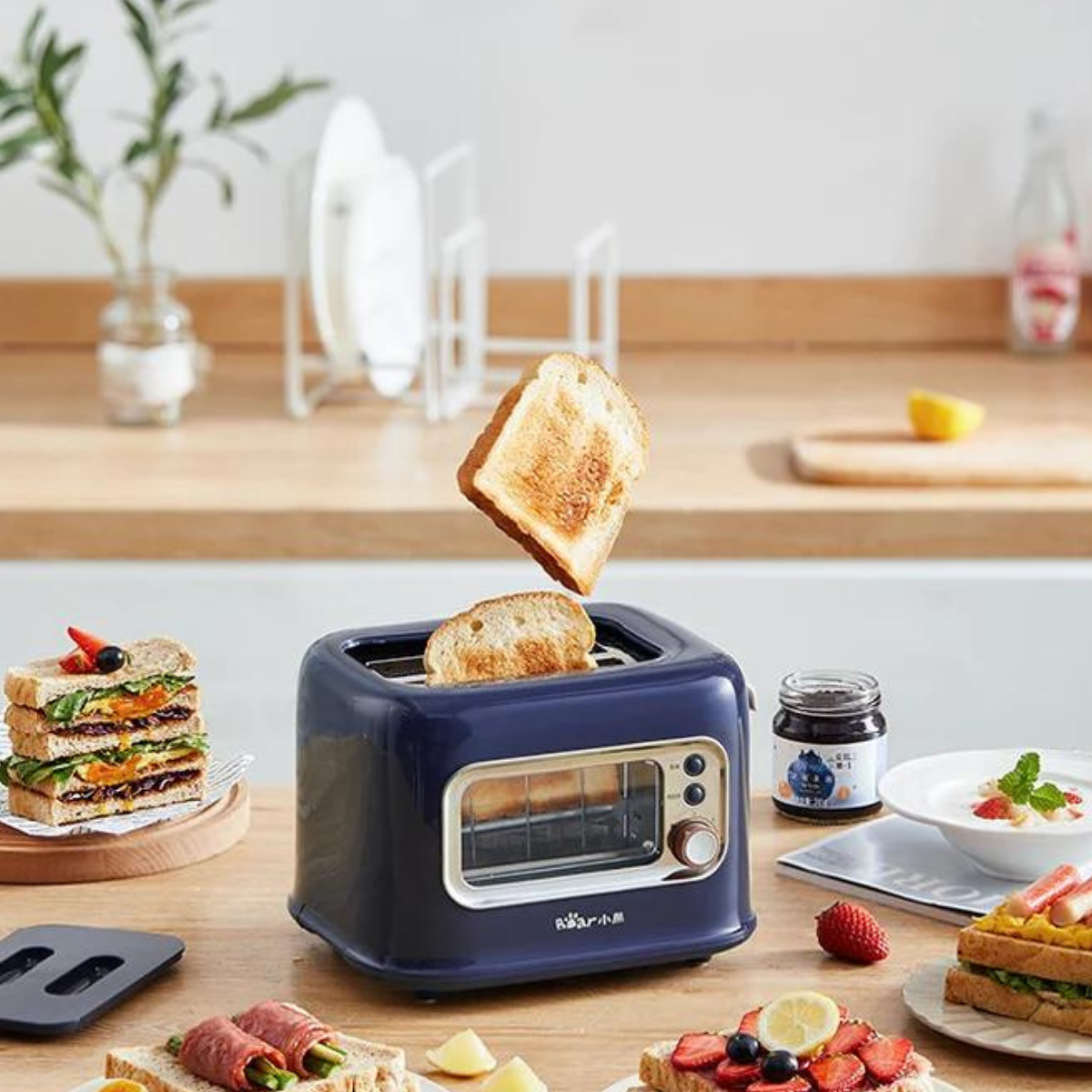 BEAR Double Slots Bread Toaster With Glass Window