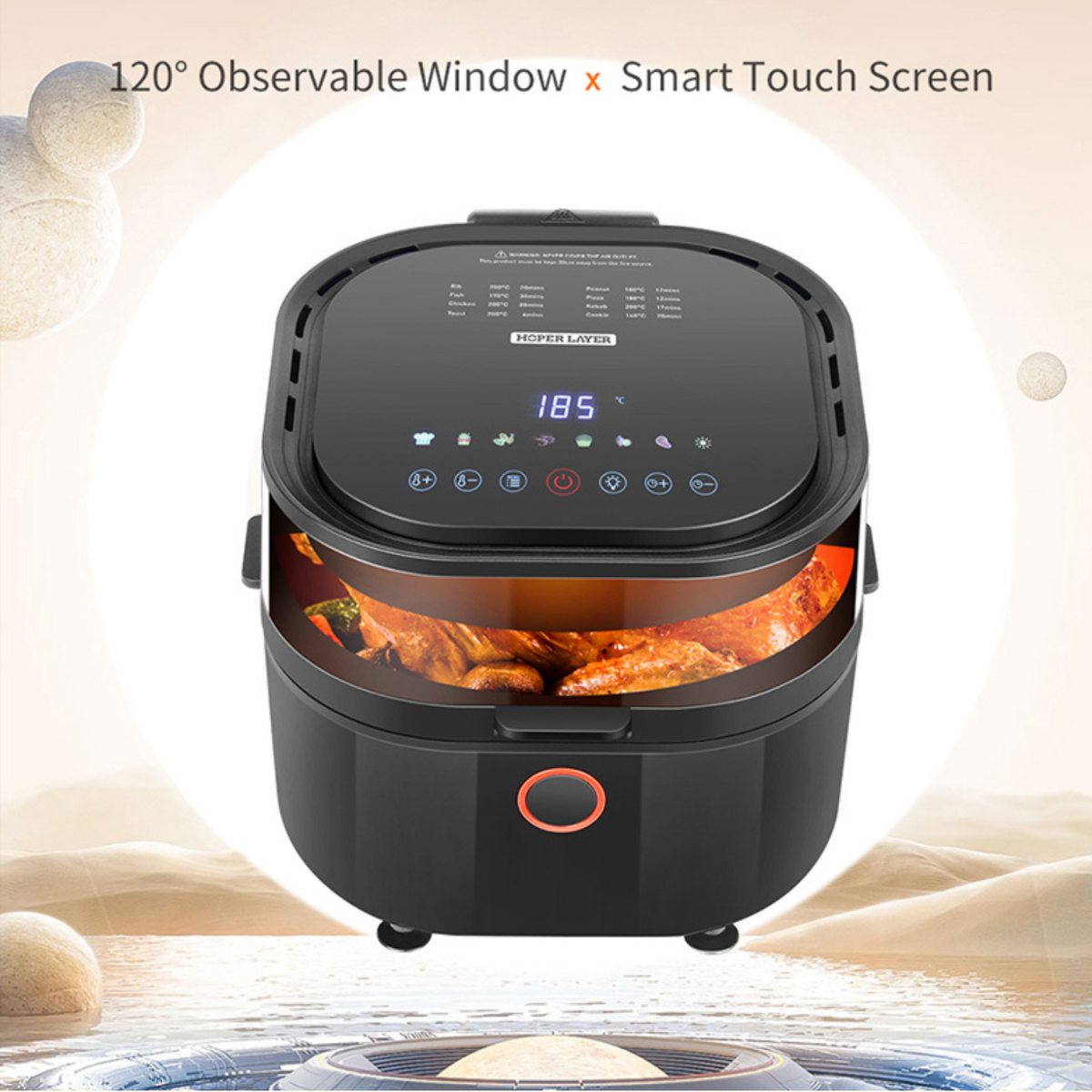 120° Observable Window x Smart Touch Screen of air fryers
