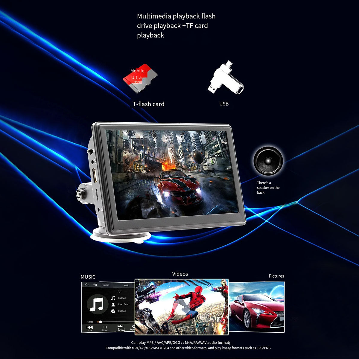 Hippcron CarPlay Android Auto Car Radio Multimedia Video Player 7inch Portable Touch Screen