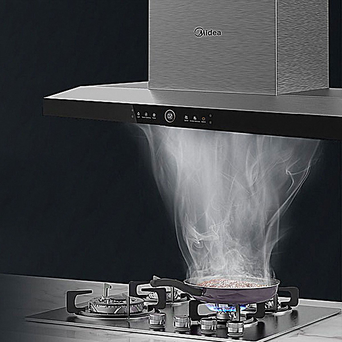 Midea 90cm Black Canopy Rangehood Gesture Control+Midea 60cm Freestanding Dishwasher 9 program wash