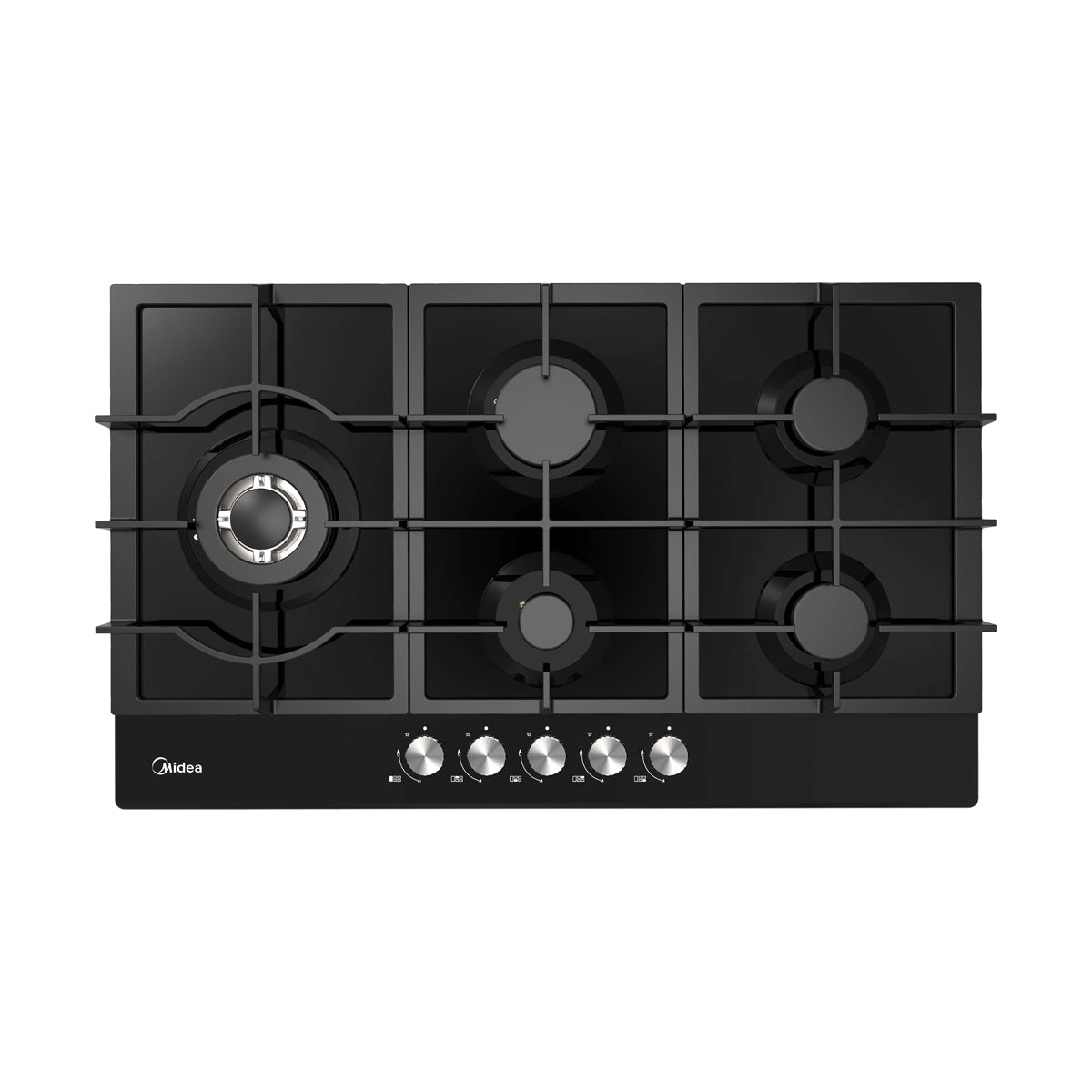 Midea 90cm Black Canopy Rangehood Gesture Control+Midea 90cm Gas Glass Cooktop with 5 Burners Black
