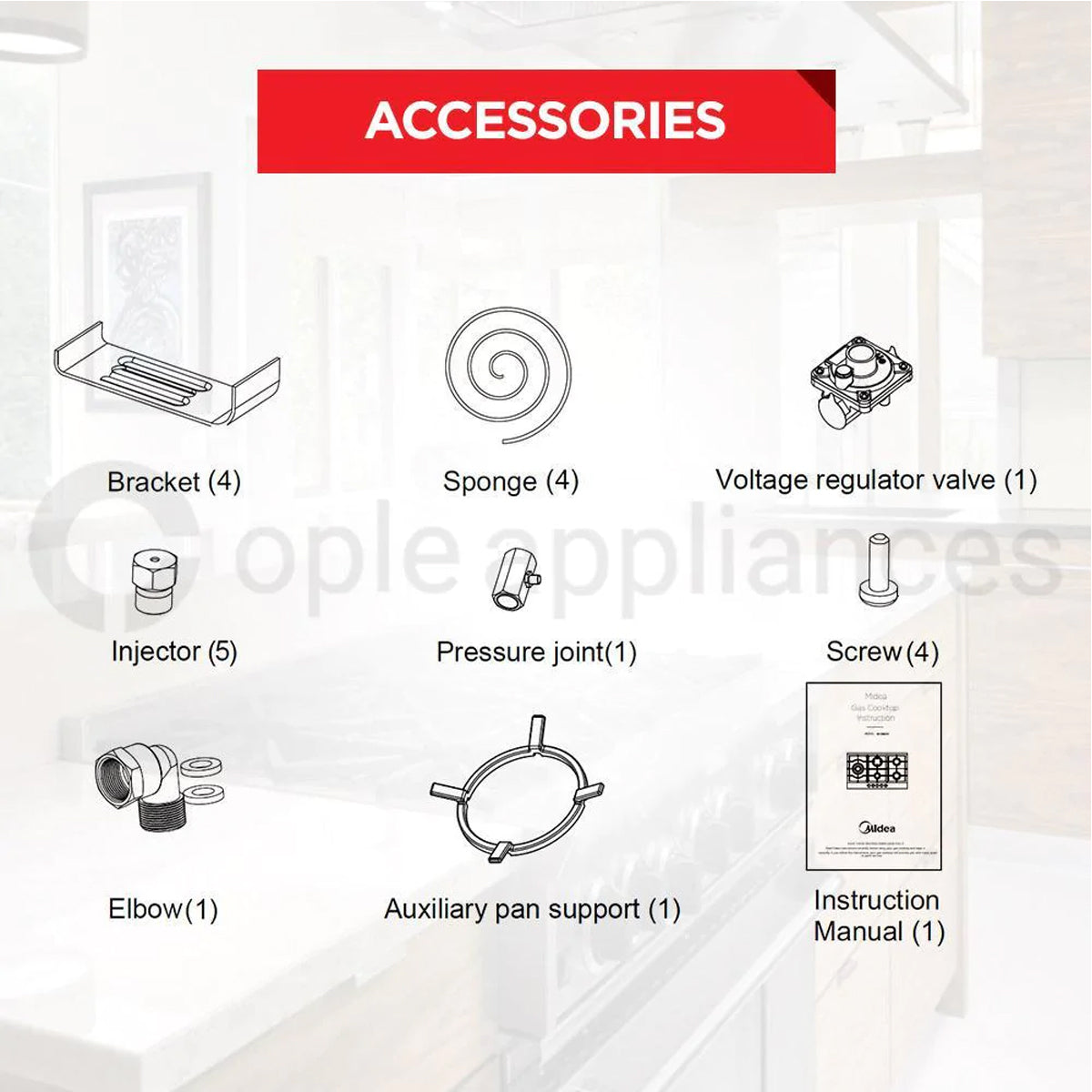 Midea 60cm Freestanding Dishwasher 9 program wash+Midea 90cm Gas Glass Cooktop with 5 Burners Black