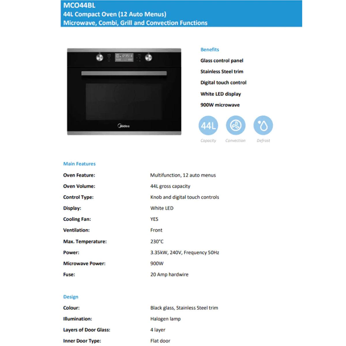 Midea 44L Built-in Compact Digital Touch Control Oven+Midea Warming Drawer