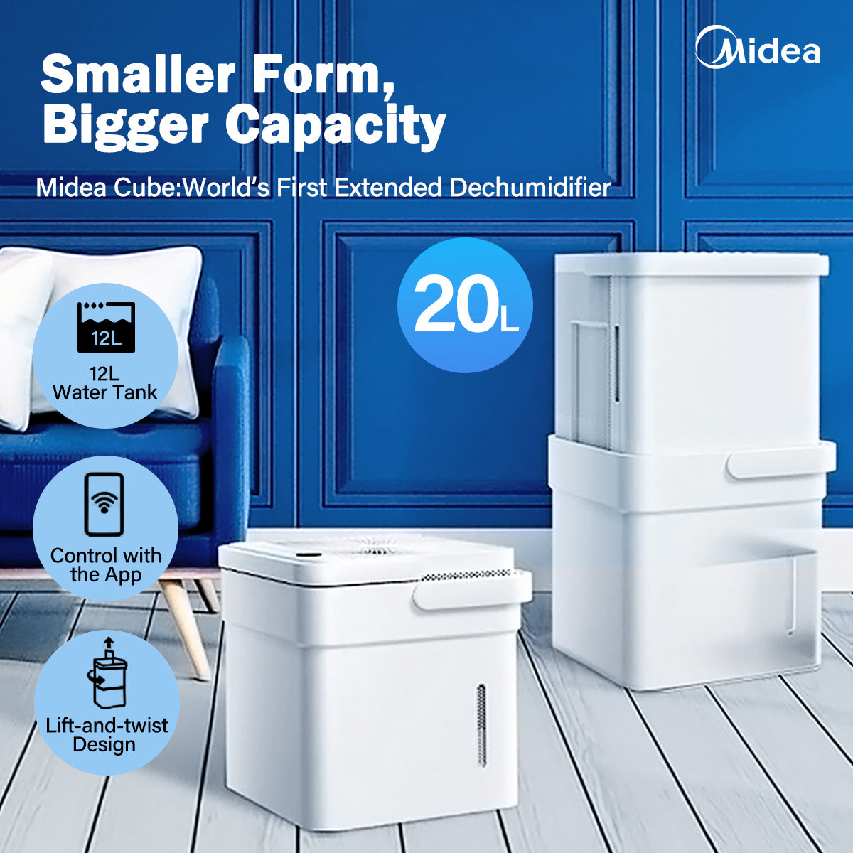 [Refurbished] Midea Smart Cube Dehumidifier 20L/Day 12L Water Tank Compact Storage Full Water Warning