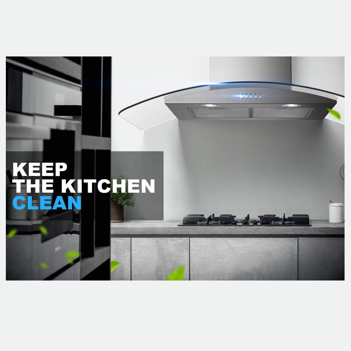 Midea 90cm Canopy Rangehood Curved Glass and Stainless Steel