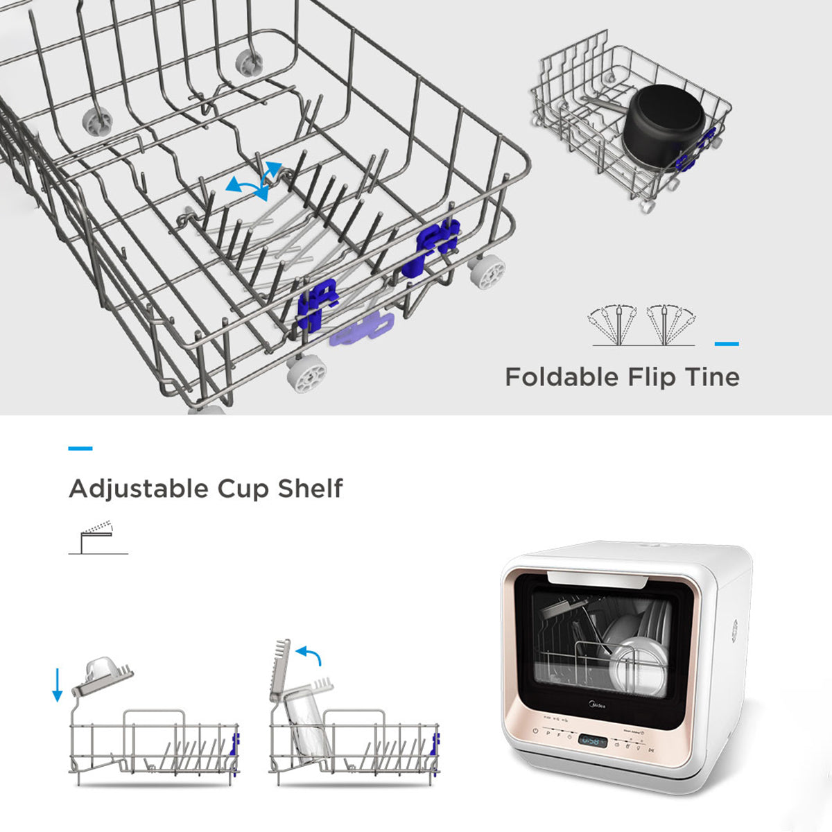 [Refurbished] Midea 3rd Gen Benchtop Mini Dishwasher Multifunctional 3 Place Dish Washing Latest Version