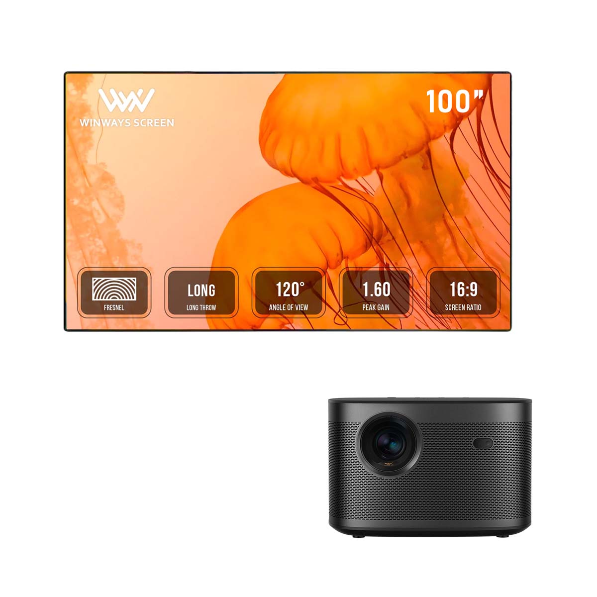 XGIMI Horizon 1080p FHD Home Theatre Movie Projector+Winways Medium Throw Fresnel Screen