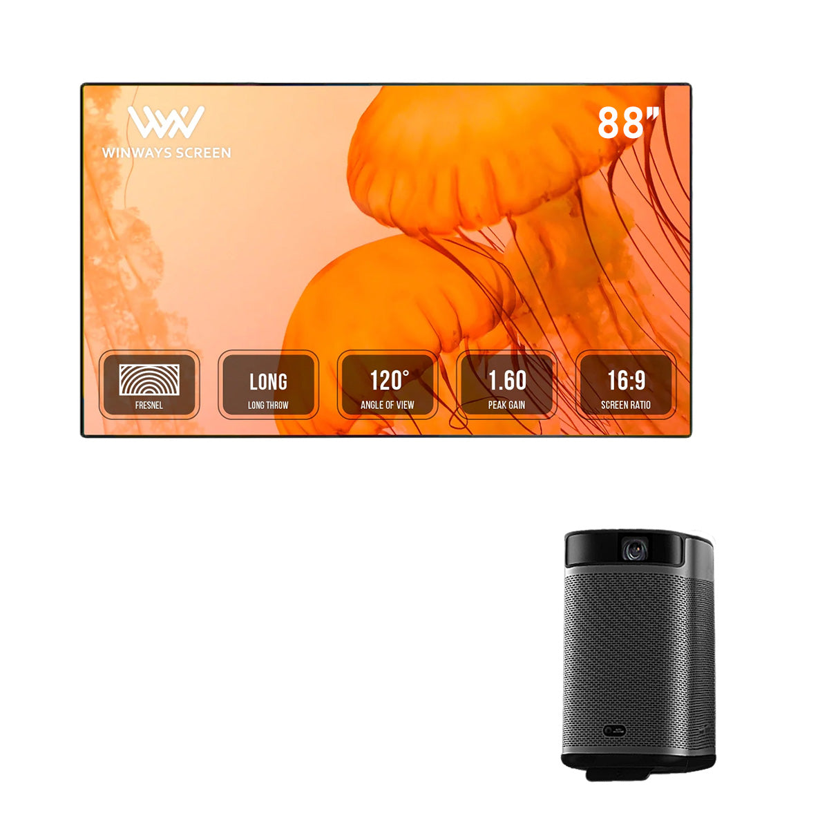 XGIMI Mogo Pro+ Portable Smart Projector FHD 1080P+Winways Medium Throw Rollable Fresnel Screen